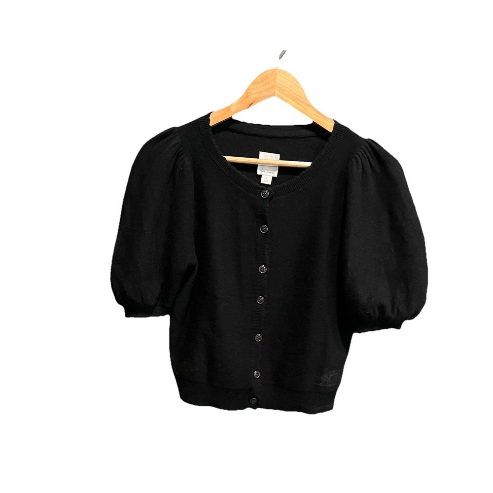 Maeve Black 100% Cashmere 3/4 Puff Sleeve Button Women's Cardigan Size Small